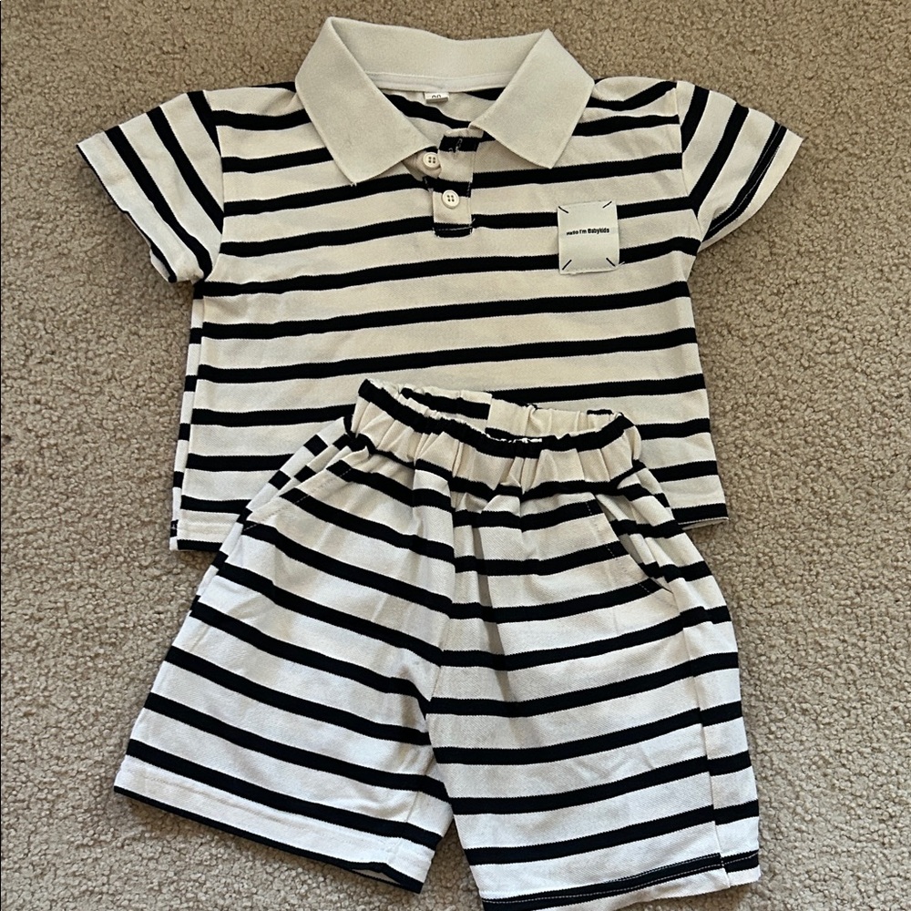 Striped Polo Shirt and Shorts Set